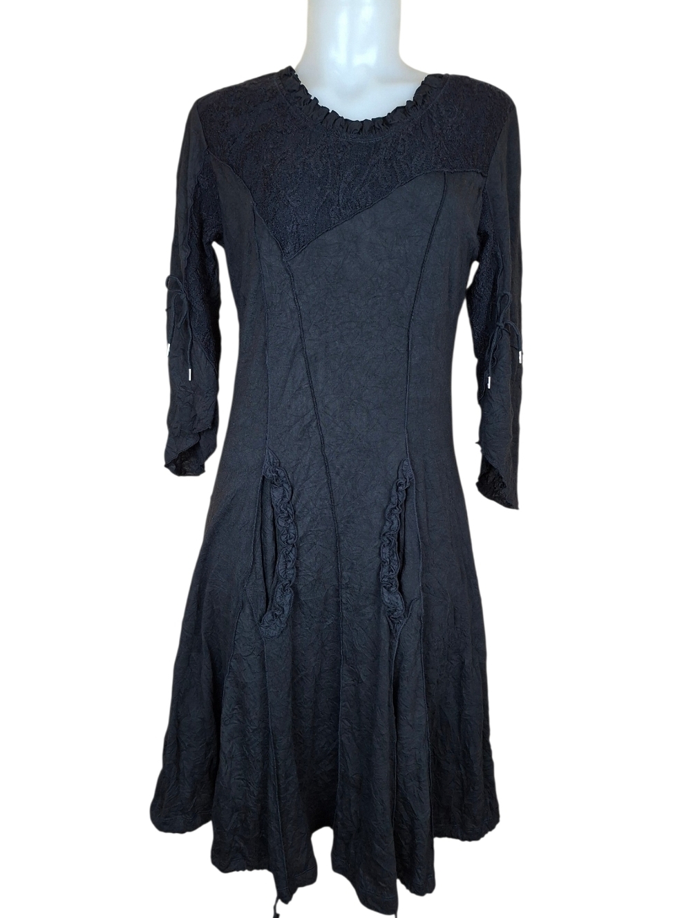 ANIMALE Black Stretch Dress Size Large Gothic Boho Witch Laced Accents Size L